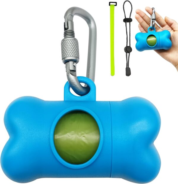 SHAOUMAN Poop Bag Holder with Green Poop Bags Dog Poop Bag Holder with Keychain for Leash Dog Waste Bags Dispenser with 3 Accessories for Hands Free Dog Walking(1 Holder 15 Bags，Royal Blue)