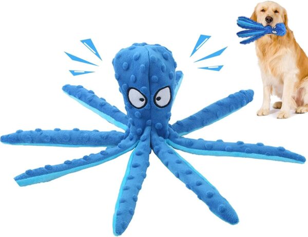 SHOKAN Squeaky Dog Toys, Dog Toys for Boredom for Puppy Small Medium Dogs, No Stuffing Octopus Dog Toy with Crinkle Paper, Plush Interactive Dog Toys for Teeth Clean, Durable Dog Chew Toys