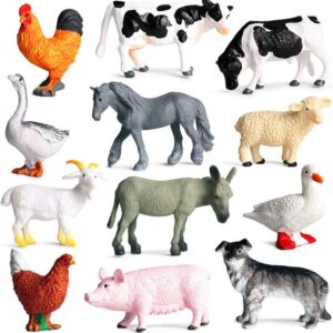 SIENON 12Pcs Mini Farm Animal Figurines, Realistic Farm Animal Figures Toys, Plastic Farm Barn Animals Playset, Miniature Farm Animal Toys Cake Topper, Educational Learning Toy Set for Kids Toddlers