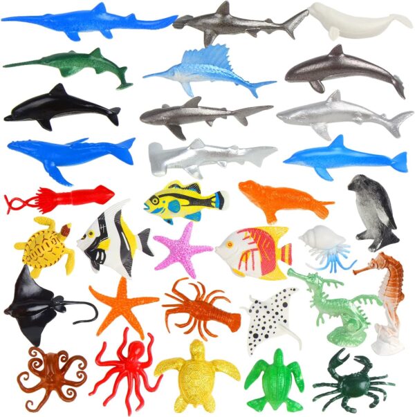 SULOLI 32Pieces Sea Animal Figures Animal Toys Mini Sea Animal Toys Set Realistic Animal Sea Life Figures Toy Educational Animal Learning Toys Bath Toys for Child