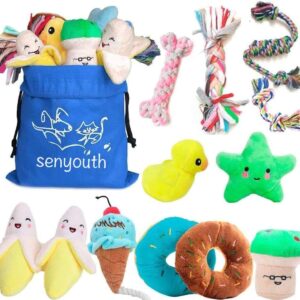 Senyoung Dog Toys,12 Pack Puppy Chew Toys Gift Sets,Interactive Cute and Safe Stuffed Plush Chew Squeaky Toys,Tough Rope Chew Toys, Durable and Washable, for Small/Medium Dogs.