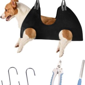 TFPNBJ Dog Grooming Hammock, Dog Hammock for Grooming, Dog Grooming Harness, Pet Bathing Shower Supplies, Pet Nail Trimming Harness, Dog Grooming Supplies Kit for Claw Care (Medium, Black)