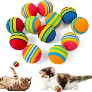 TIESOME Rainbow Cat Ball Toy,12 Pieces Large Cat Toy Balls for Indoor Kittens Soft EVA Foam Interactive Cat Toy Sponge Play Ball Toy 3.5 CM