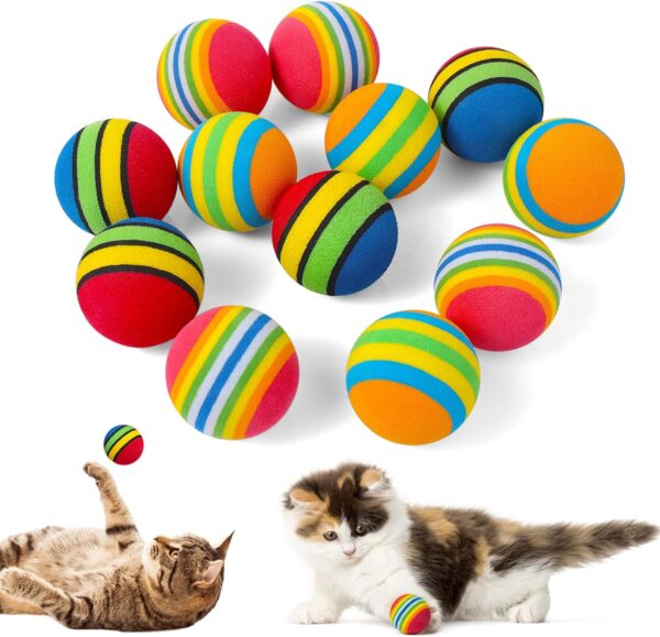 TIESOME Rainbow Cat Ball Toy,12 Pieces Large Cat Toy Balls for Indoor Kittens Soft EVA Foam Interactive Cat Toy Sponge Play Ball Toy 3.5 CM