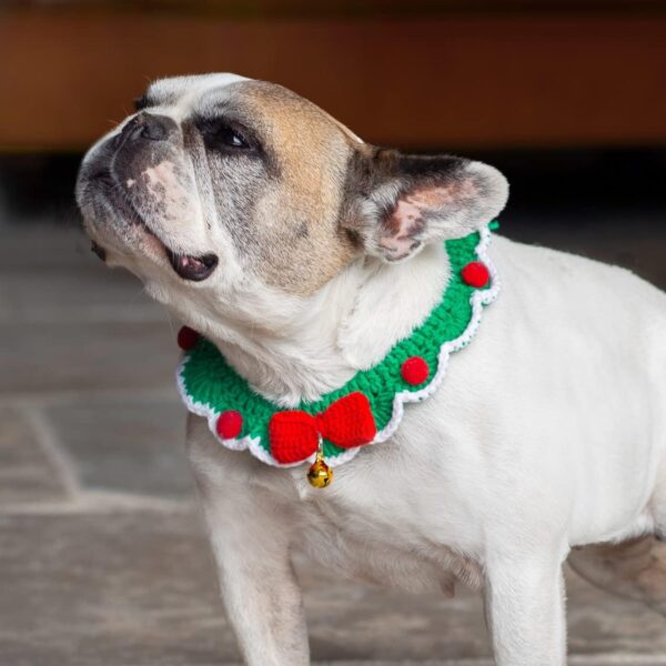 Talking Tables Red and Green Crochet Christmas Dog Collar with Bell | Pet Accessories for Xmas, Size Small - Medium, Red, Green