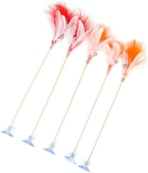 Tiardey 5pcs Cat Toy Feather Stick Spring Suction Cup With Bell Spring Mouse Pet Supplies Spring Feather Pet Elastic Feathers