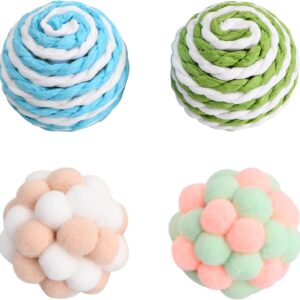 Tinsellns 4 Pieces Cat Toy Balls Interactive Cat Toys Ball Cat Toy Sisal Balls Colorful Cat Plush Ball With Bell Pet Scratching Ball for Cats Kitten Indoor Outdoor Training Playing Chewing Toys