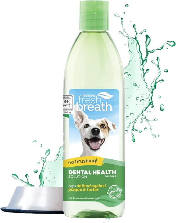 TropiClean Fresh Breath Dog Teeth Cleaning – Dental Care for Bad - Freshener Water Additive Mouthwash Helps Remove Plaque Off Dogs Teeth, Original, 473ml