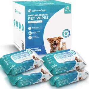 VET PRIME CARE Pet Grooming Wipes for Dogs & Cats, 8” x 8” Plant-Based Hypoallergenic Wipes for Cleaning & Deodorizing, Suitable for Pets Body Like Face, Paws, Belly, and Butt, Unscented - 400 Count