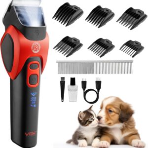 VGR Dog Clippers Cordless for Thick or Curly Coats - Pet Hair Trimmer with Ceramic Blades - Low Noise Silent Grooming Kit for Cat with Matted Fur, Puppy, Poodle