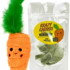 WufWuf MyMeow Krazy Carrot Refillable Cat Toy with 10 North American Natural Catnip Refill Bags, Interactive Indoor and Outdoor Cat Nip Toy for Cats and Kittens