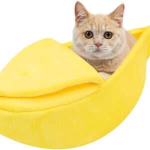 Xshelley Yellow Banana Cat Bed, Cute Banana Puppy Pad Kennel Warm and Soft Pet Cat Supplies Kitten Puppy Bed, (Length68cm)