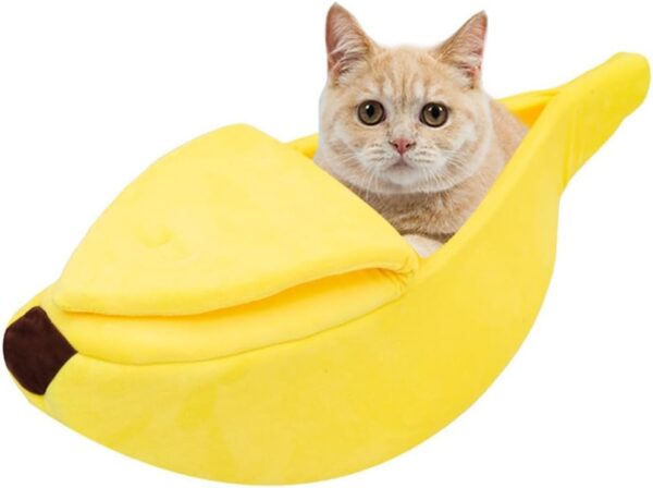 Xshelley Yellow Banana Cat Bed, Cute Banana Puppy Pad Kennel Warm and Soft Pet Cat Supplies Kitten Puppy Bed, (Length68cm)