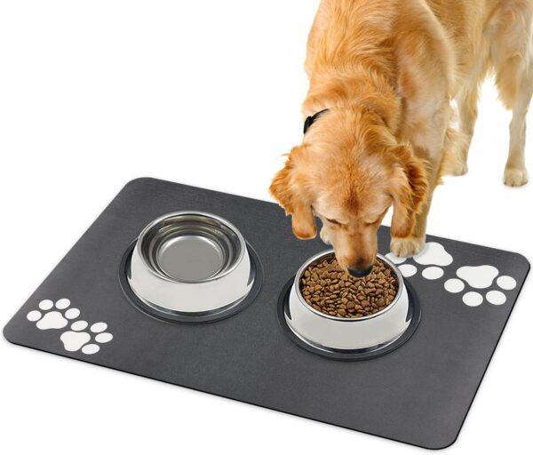 YOKUPOTAC Dog Food Mat-Absorbent Dog Bowl Mats for Floors 50 x 30 cm-Dog Feeding Mat for Food & Water Bowls-Grey Non Slip Pet Placemat Wipe Clean Tray for Cats & Dogs