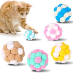 Yasdyri Cat Toys Balls 6 Pieces Colorful Cat Balls with Bells 5cm Soft Cat Pom Poms Balls Cats Interactive Ball Toy for Cats Kitten Indoor Outdoor Playing Chewing Scratching