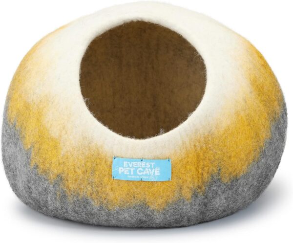 Yellow Grey Mix Cat Bed, Cat Cave by Everest Pet Supply, Felted Cat bed, 100% Wool