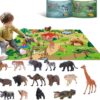 YouCute 15 Animal Toys for 3 4 5 6 Years Old Boys Girls Jungle Wild Set Educational Plastic Animal Toys with Play Mat Lion Tiger Party Gifts for Kids
