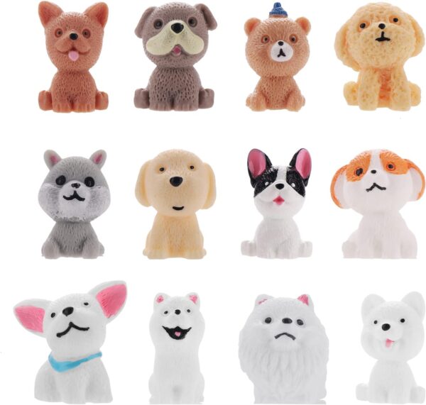 cobee Dog Figurines Playset, 12 Pieces Realistic Mini Puppy Figures Miniature Dog Animal Toy Set Hand Painted Dog Playset for Cake Topper Birthday Present Party Favor