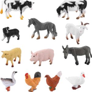 cobee Farm Animal Figurines, 12 Pieces Realistic Farm Animal Figures Toys Simulation Farm Animals Playset Miniature Party Favors Bath Toys