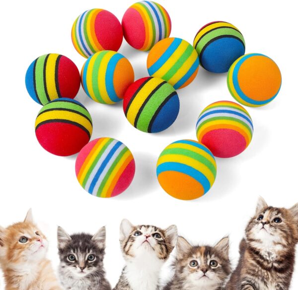 cobee Rainbow Cat Toy Ball, 12 Pieces Large Cat Ball Toys 3.5 CM Interactive Cat Toy Ball Kitten Play Sports Chase Training Toy Ball