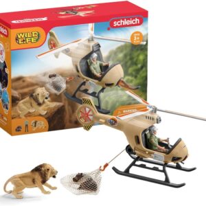 schleich 42476 Wild Life 8pc Animal Rescue Helicopter Playset with Lion and Hippo Figurine - Highly Detailed Wild Animal Toys Playset, Durable for Education and Fun Play, Perfect for Kids Ages 3+