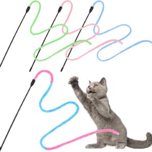 simarro 4Pcs Cat Wand Interactive Toy, Gradient Color Cat Teaser Sticks Cat String Toy Cat Training Supply for Indoor Interactive Cat Teaser Pet Toy Accessories