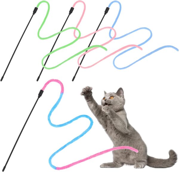 simarro 4Pcs Cat Wand Interactive Toy, Gradient Color Cat Teaser Sticks Cat String Toy Cat Training Supply for Indoor Interactive Cat Teaser Pet Toy Accessories