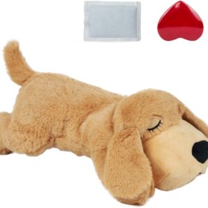 vocheer Puppy Heartbeat Toy, Dog Anxiety Relief Calming Aid Puppy Heartbeat Stuffed Animal Behavioral Training Sleep Aid Comfort Soother Plush Toy for Puppies Dogs Cats (light brown)