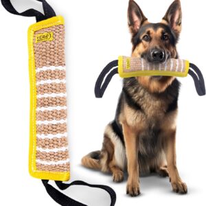 Dog Bite Tug Toy 12 x 3.2 Inches - Durable Pull Toy with 2 Soft & Strong Handles - Tough Jute Bite Pillow for Medium to Large Dogs - Ideal for Tug of War, Fetch, K9, Puppy Training & Interactive Play