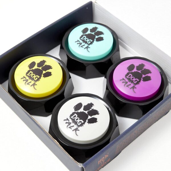 Recordable Training Buzzers - Set of 4 Dog & Puppy Speech Training Buttons. Easily Train Your Dog to Press Buttons and Voice What They Want