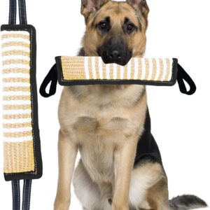 Clysoru Tug Toy for Dogs Jute Bite Resistant Pillow Lasting Training Equipment Puppy to Large Dogs Interactive Toy with 2 Strong Handles 2 Handle Reflector Strip