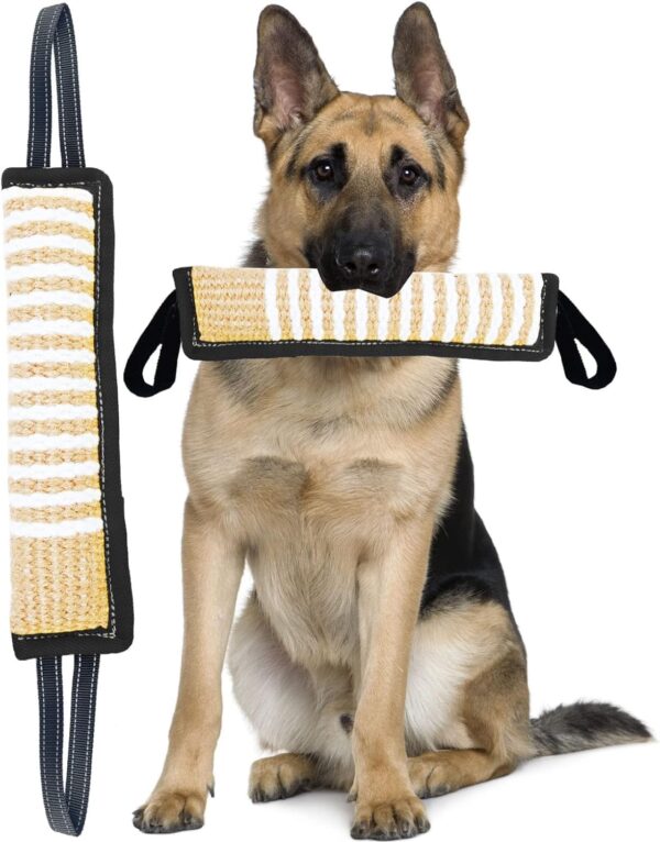 Clysoru Tug Toy for Dogs Jute Bite Resistant Pillow Lasting Training Equipment Puppy to Large Dogs Interactive Toy with 2 Strong Handles 2 Handle Reflector Strip