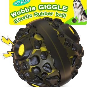 Dog Toy Ball for Aggressive Chewers, Interactive Fetch Dog Ball with Fun Squeaky Wobble Giggle Sound, Durable for Small Medium Large Dogs, Non-Toxic Rubber Pet Chew Toys, Black & Yellow