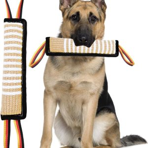 Clysoru Dog Tug Toy Dog Tough Jute Bite Pillow Lasting Training Equipment Two Flag Handles Puppy to Large Dogs Interactive Toy war Toys for Aggressive chewers