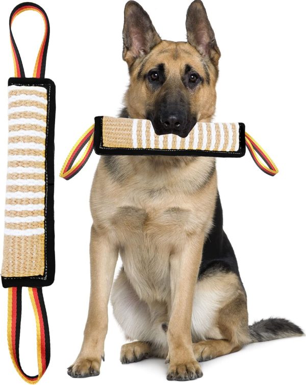 Clysoru Dog Tug Toy Dog Tough Jute Bite Pillow Lasting Training Equipment Two Flag Handles Puppy to Large Dogs Interactive Toy war Toys for Aggressive chewers