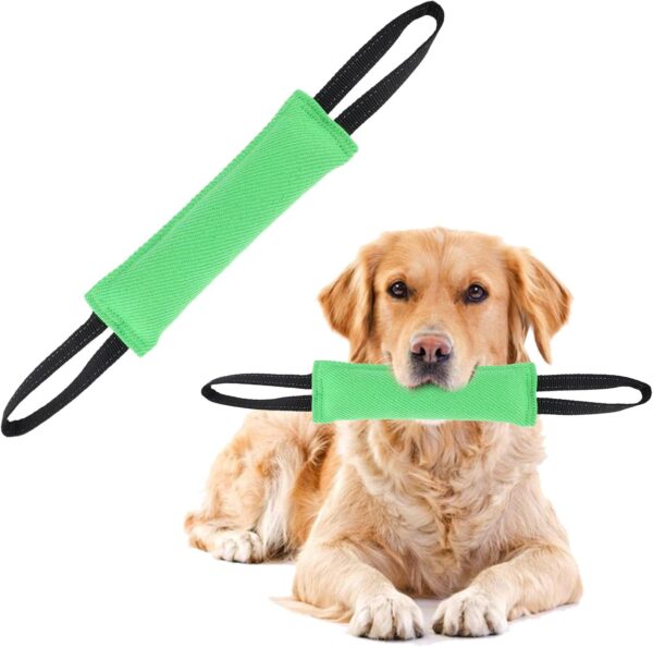 Amaxiu Dog Tug Toy, Training Bite Pillow with 2 Handles Tough Durable Nylon Pull Toys for Small to Medium Dog Puppy Interactive Playing Fetch Puppy Training Equipment, 11.8" x 3.3"(Green)