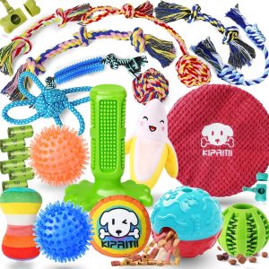 KIPRITII 25 Pack Various Puppy Dog Toys for Teething, Entertainment & Interaction, Puppy Chew Toys Pack with Rope Toys, Treat Balls and Dog Squeaky Toys for Puppy & Small Dogs