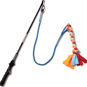 Interactive Flirt Pole Toy for Dogs Chase and Tug of War,Durable Teaser Wand with Pet Fleece Rope Tether Lure Toy to Outdoor Exercise & Training for Small Medium Large Dogs (Blue/Red, POLE-35 inches)