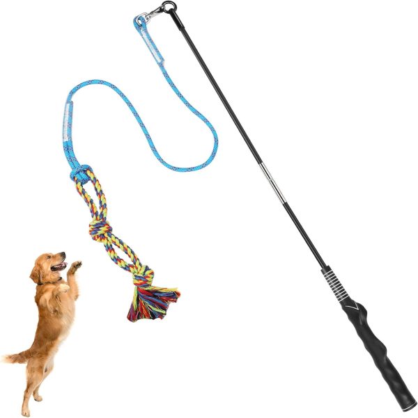 DIBBATU Flirt Pole for Dogs Interactive Dog Toys for Large Medium Small Dogs Chase and Tug of War, Dog Teaser Wand with Lure Chewing Toy for Outdoor Exercise & Training