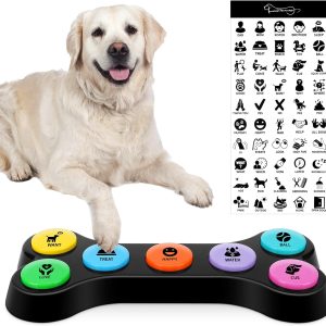 Dog Recordable Training Buttons, Set of 7 Colors, Dog Buttons for Communication, Dog Speech Training Buzzers, Loud Clear Already Recorded Words, Adjustable Volume