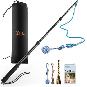 Upgraded Flirt Pole for Dogs - Extendable Dog Flirt Pole with Detachable Interactive Toys - Flirt Stick for Small Medium Large Dogs Training Playing Exercise, Reinforced Aluminum Alloy(Pole-40in Max)