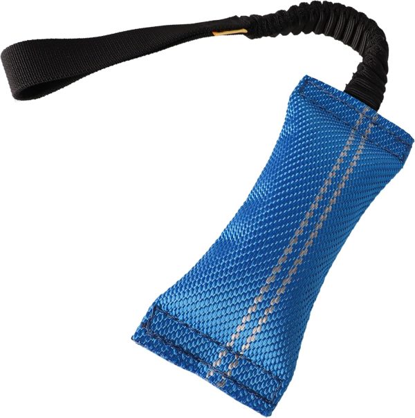 Dingo fire Hose tug Toy for Dog with Strong Bungee Shock Tugger, Long Toy for Dog Training, Agility Sport, tug of war, Handle 11-19in Blue 15670