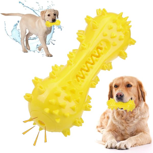 KOOLTAIL Indestructible Dog Toy, Floating Dog Toys for Swimming Pool,Dog Toothbrush Chew Toy, Interactive Training Games Funny Squeaky Dog Toy for Aggressive Chewers Small Medium Large Dogs Yellow