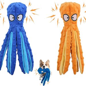 2 Pack Dog Squeaky Toys Octopus - No Stuffing Crinkle Plush Dog Toys for Training and Reduce Boredom, Durable Interactive Chew Toys for Small, Medium and Large Dog Teething