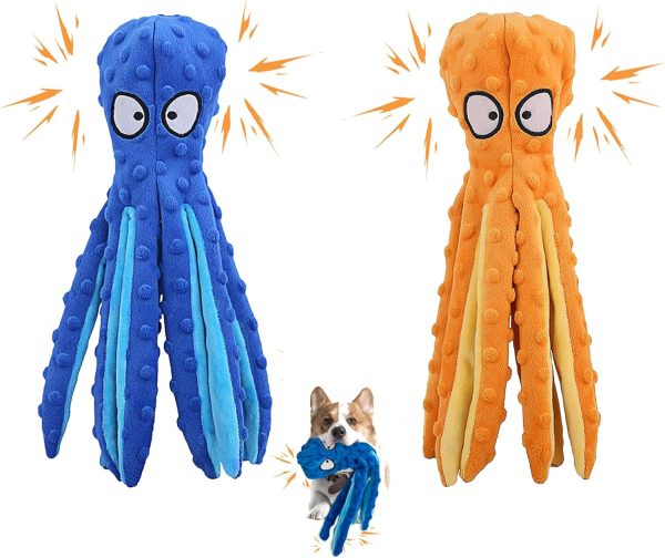 2 Pack Dog Squeaky Toys Octopus - No Stuffing Crinkle Plush Dog Toys for Training and Reduce Boredom, Durable Interactive Chew Toys for Small, Medium and Large Dog Teething