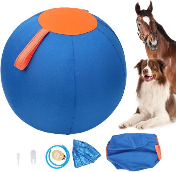 MiOYOOW Dog Herding Ball, 18" Horse Ball Toy Self Entertaining Pet Training Ball with Handle for Dogs Horses (Not for Aggressive Chewers)