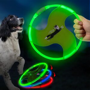 Dog Flying Disc Flyer Dog Toys, Flying Discs Dog, Glow in The Dark Nylon Flying disc Dog Toy with 3 Light Models, Floating Dog Ring Toys for Physical Exercise, Pet Training Throwing Playing