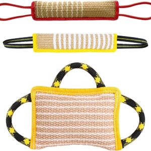 La La Pet® 3Pcs Portable Jute Dog Bite Pillows with Handles Dog Bite Training Toys Dog Bite Tug Toys Dog Bite Wedge Dog Training Tools for Indoor and Outdoor