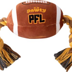 PAWTY Football - Plush Football Interactive Dog Toy - Durable Tug Rope for Tug Fetch with Squeaker - Aggressive Chewer for Teething Puppy - Sports Ball for Small Medium Pet Training Birthday Gift