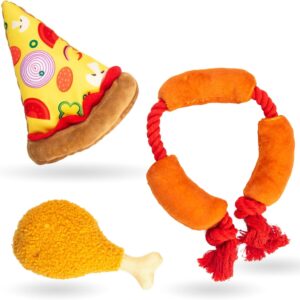 Pet Squeaky Toys for Dogs – Fun Interactive Food-Themed Set, Durable Tug Toy and Chew Toy, Ideal for Small & Medium Dogs, Safer Non-Toxic Materials